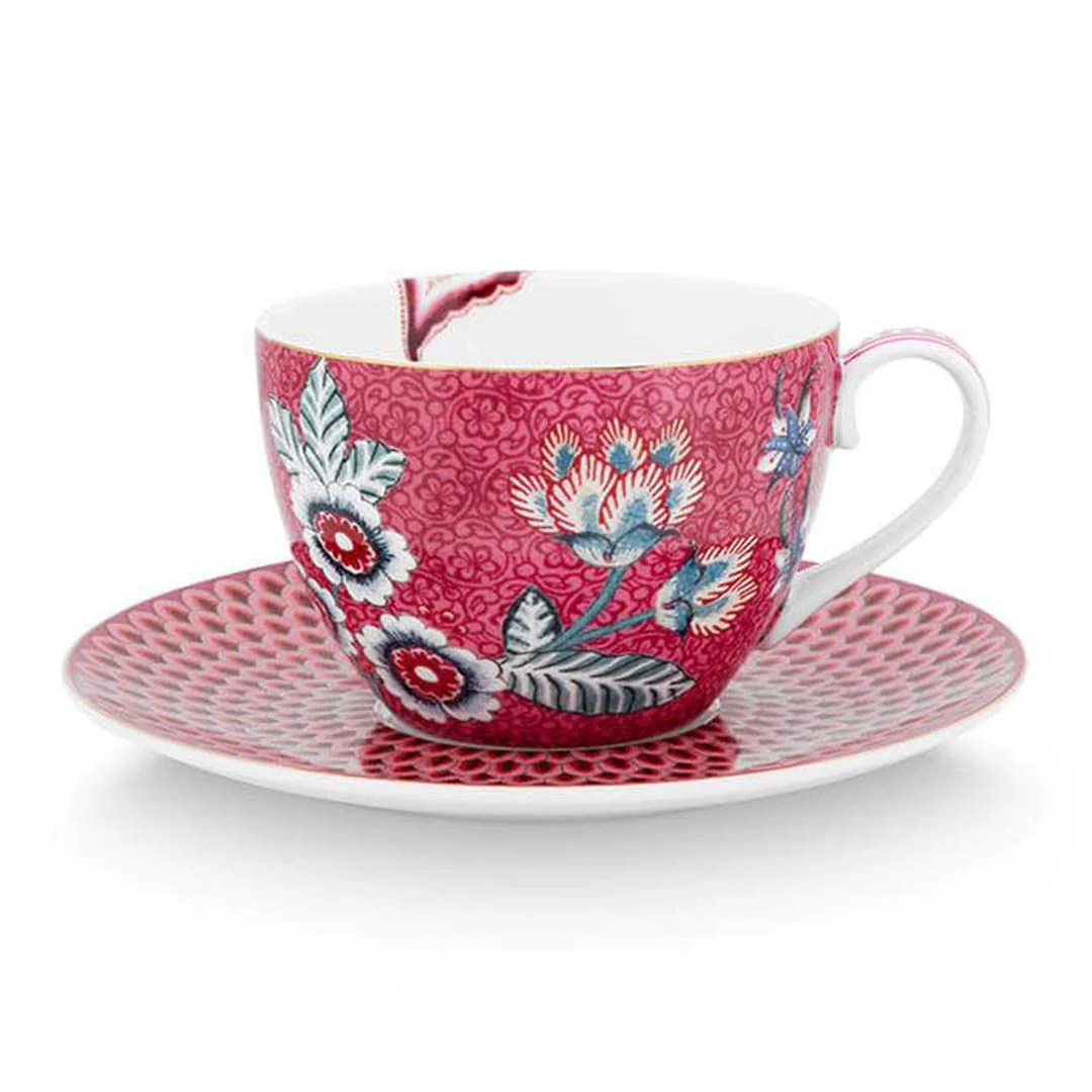 Pip Studio Flower Festival Set of 2 Cups & Saucers - Pink - Image 2