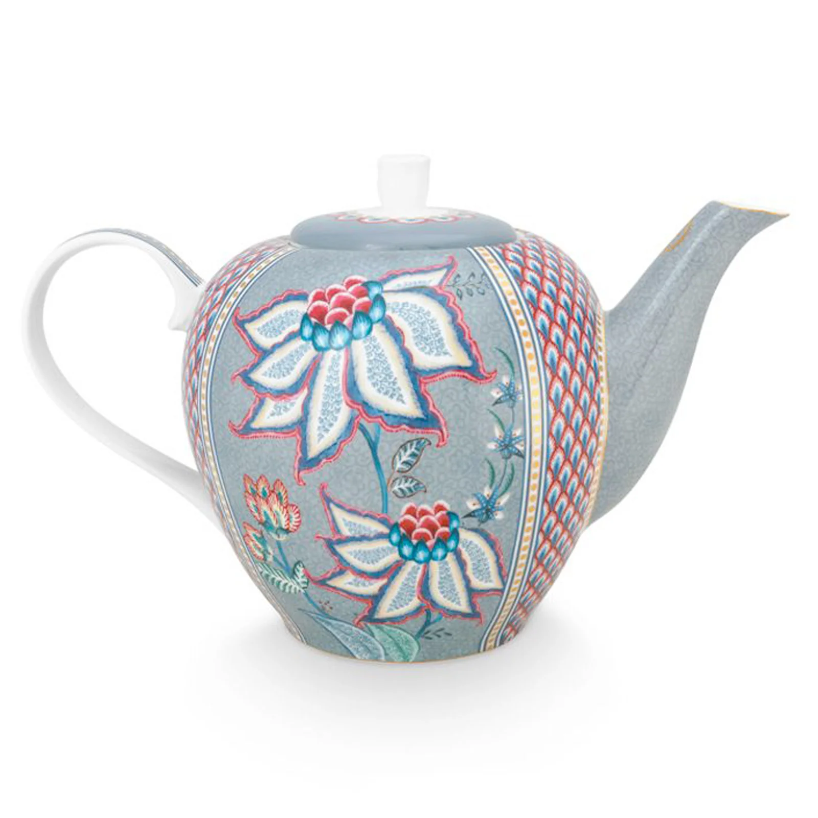 Pip Studio Flower Festival Large 1.6L Teapot - Light Blue - Image 2