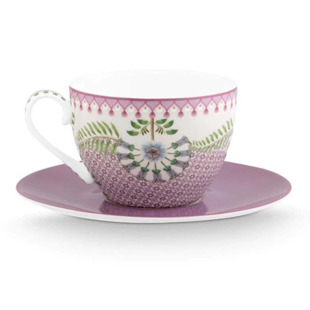 Pip Studio Lily & Lotus Tiles Cup & Saucer - Lilac - Image 3