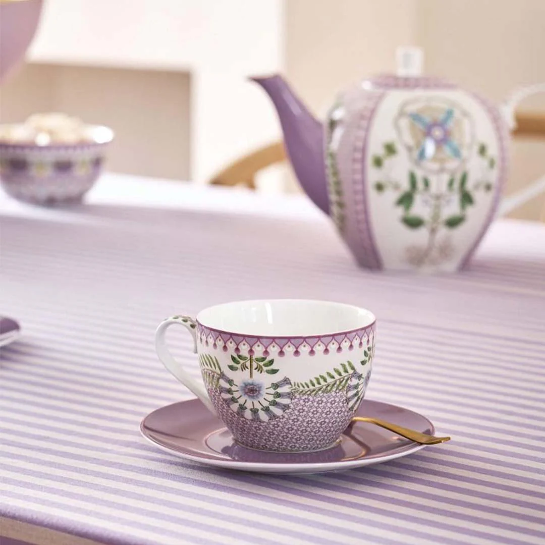 Pip Studio Lily & Lotus Tiles Cup & Saucer - Lilac - Image 4