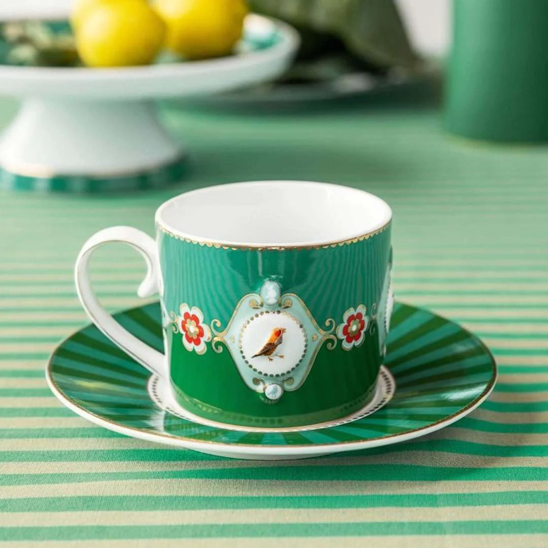 Pip Studio Love Birds Medallion Cup & Saucer - Emerald Green - Image 3