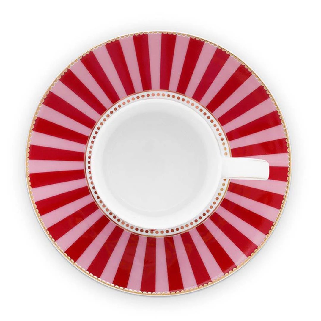Pip Studio Love Birds Medallion Cup & Saucer - Red & Pink - Image 3