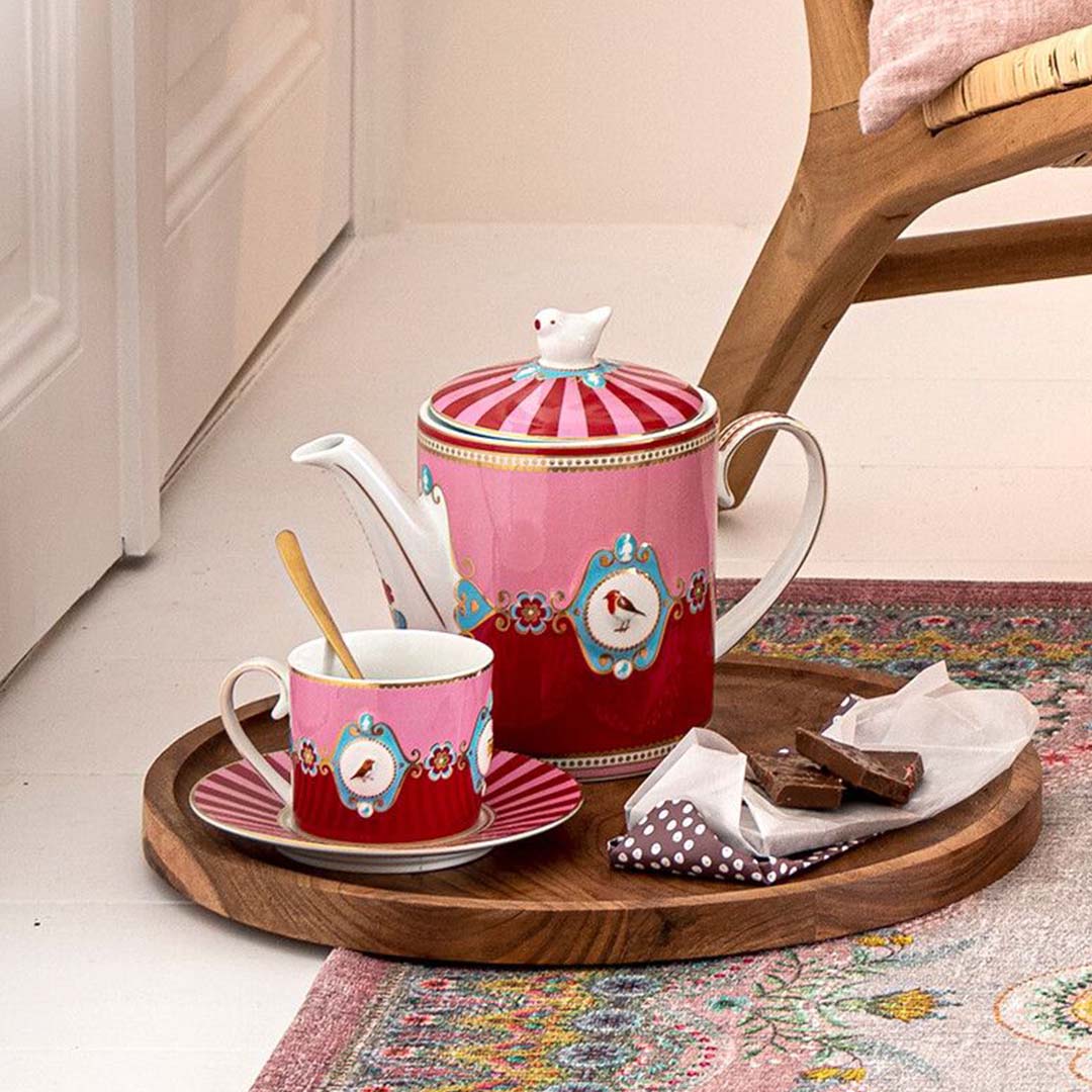 Pip Studio Love Birds Medallion Cup & Saucer - Red & Pink - Image 4