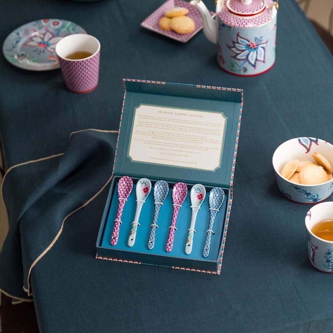 Pip Studio Oriental Flower Festival Set of 6 Teaspoons - Blue - Image 5